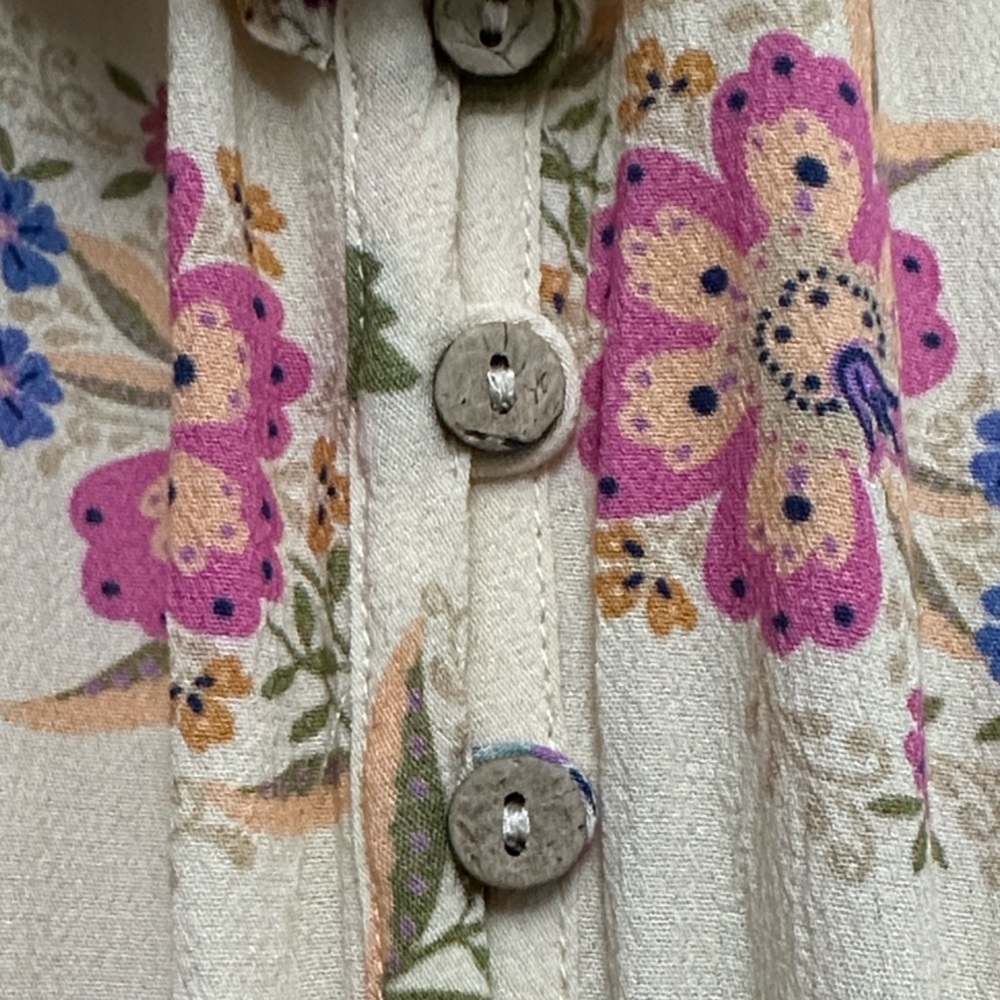 SPELL Solstice Cream Floral Long Sleeve Romper Ruffles Smocking Tassels size XS - Picture 10 of 13